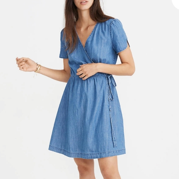 NWT $158 Madewell Denim Tulip Sleeve Wrap Dress - Picture 2 of 4